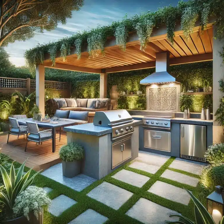 DALL·E 2025-01-08 14.35.21 - A beautifully designed outdoor kitchen in a modern backyard setting