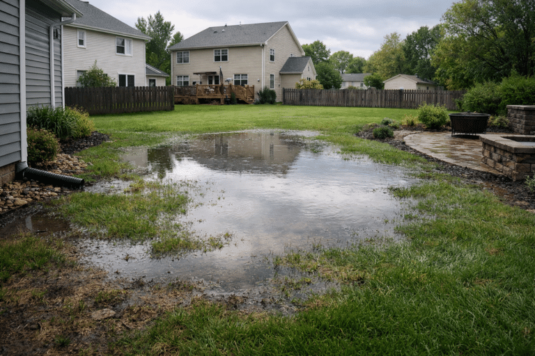 backyard drainage solutions for standing water in a St. Charles Illinois lawn after heavy rain